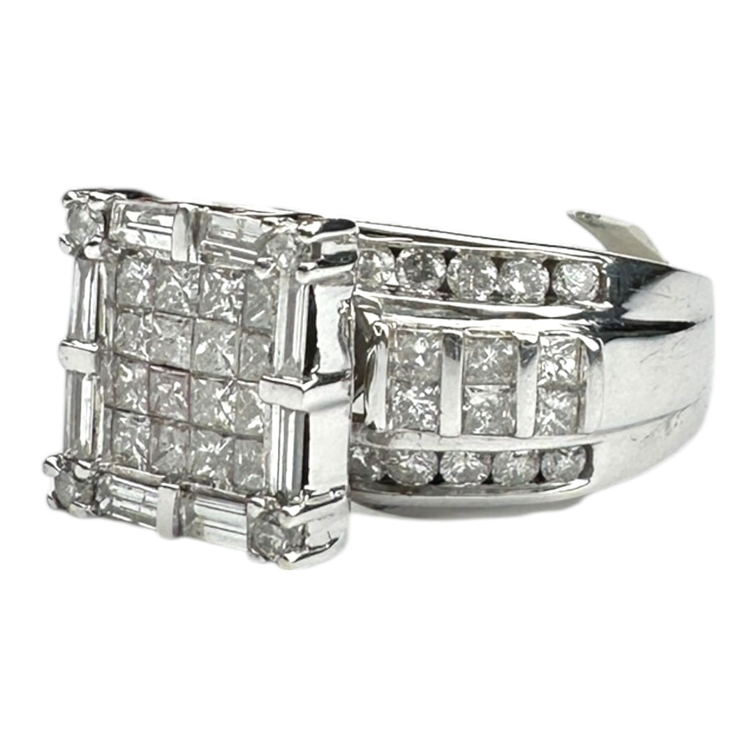 18 karat white gold, 3.50 carat diamond princess, invisible halo ring