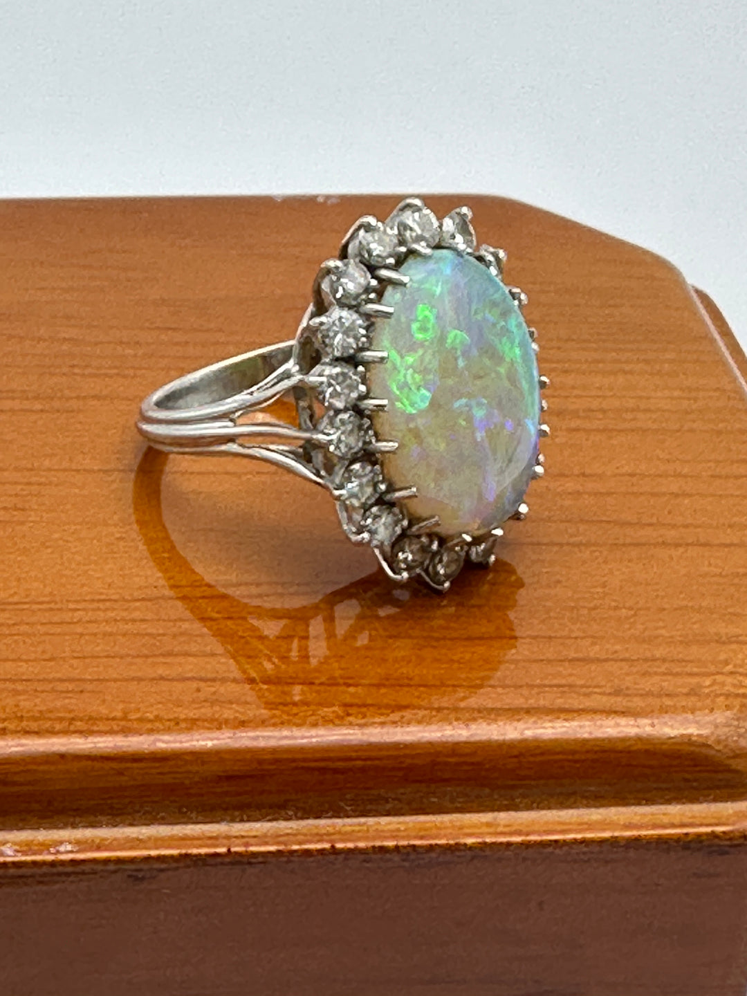 Fine 8.55ct Austrian Opal Natural Fire Opal And Diamond Large Ring ￼