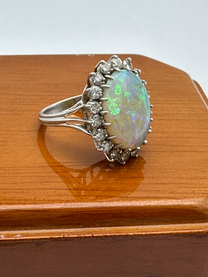 Fine 8.55ct Austrian Opal Natural Fire Opal And Diamond Large Ring ￼