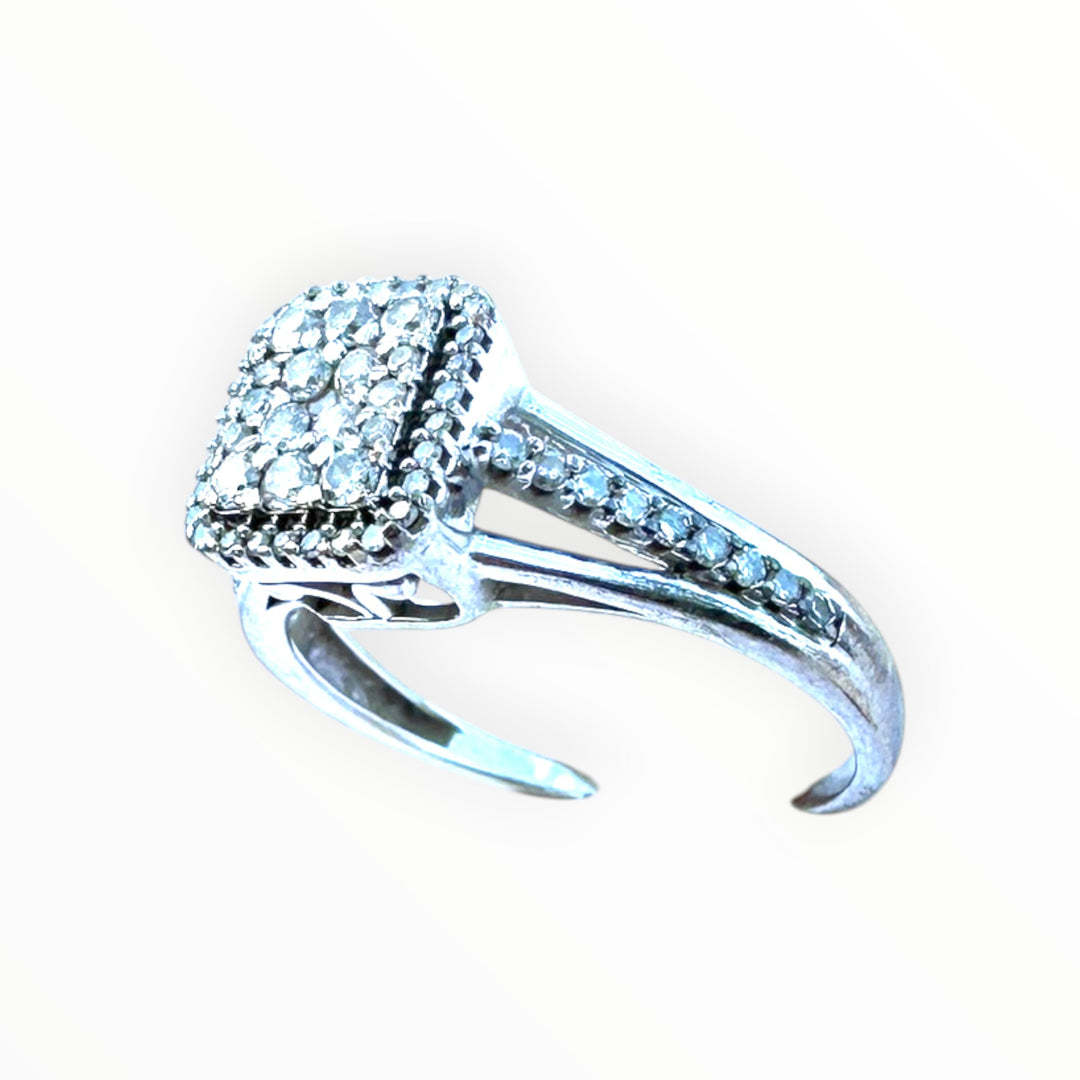 Modern 14k White Gold 1.00ct Square Halo Diamond Cluster Ring
