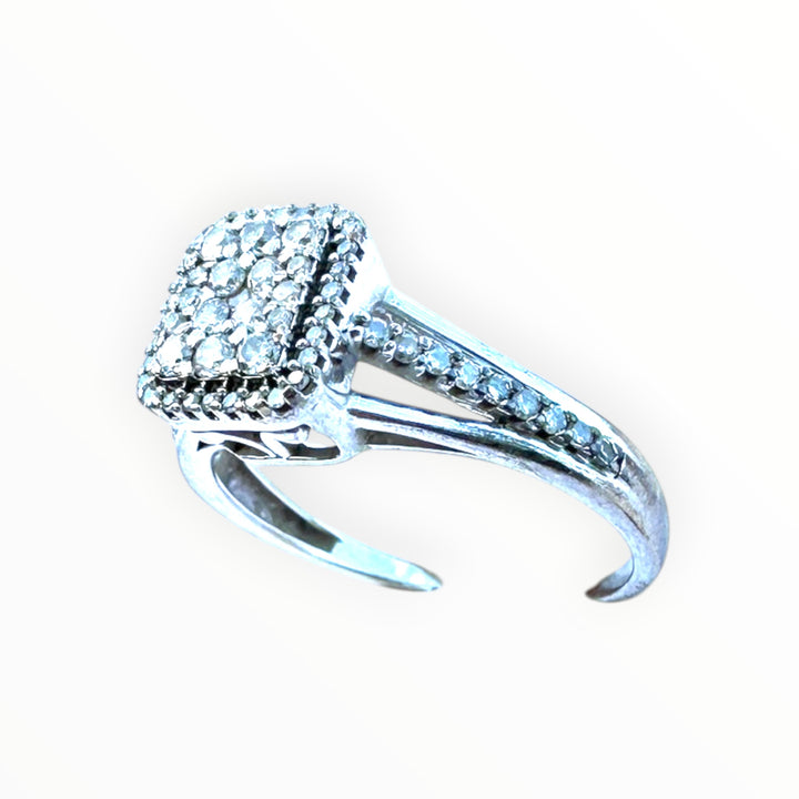Modern 14k White Gold 1.00ct Square Halo Diamond Cluster Ring