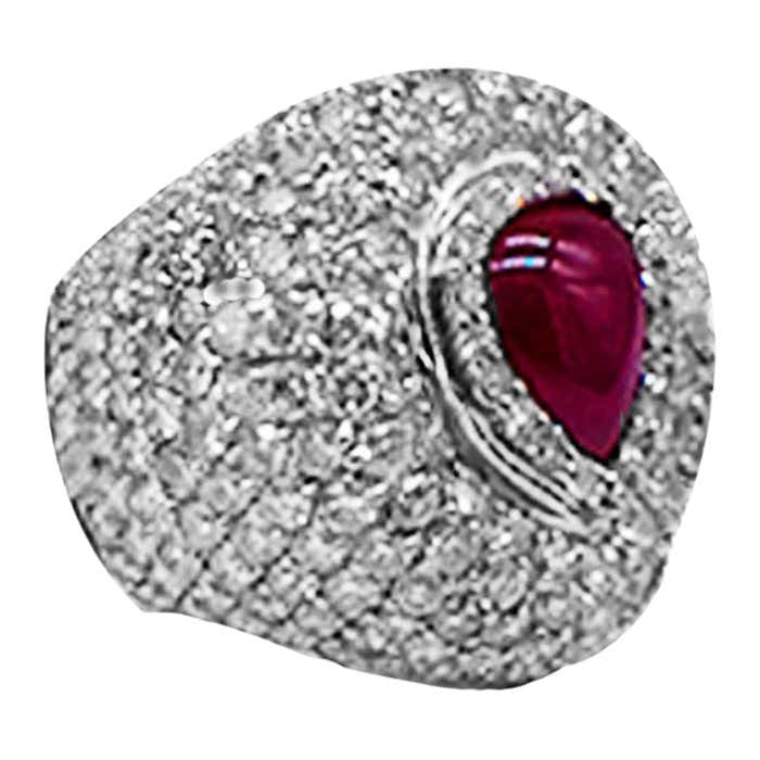 3.71 ct Ruby and 8 Carat Diamond Dome Ring 18kt White Gold