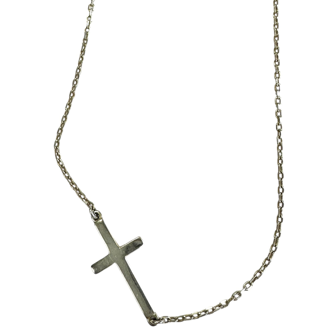 Sterling Polished Sideways cross 1” on Adjustable 16-18” Chain