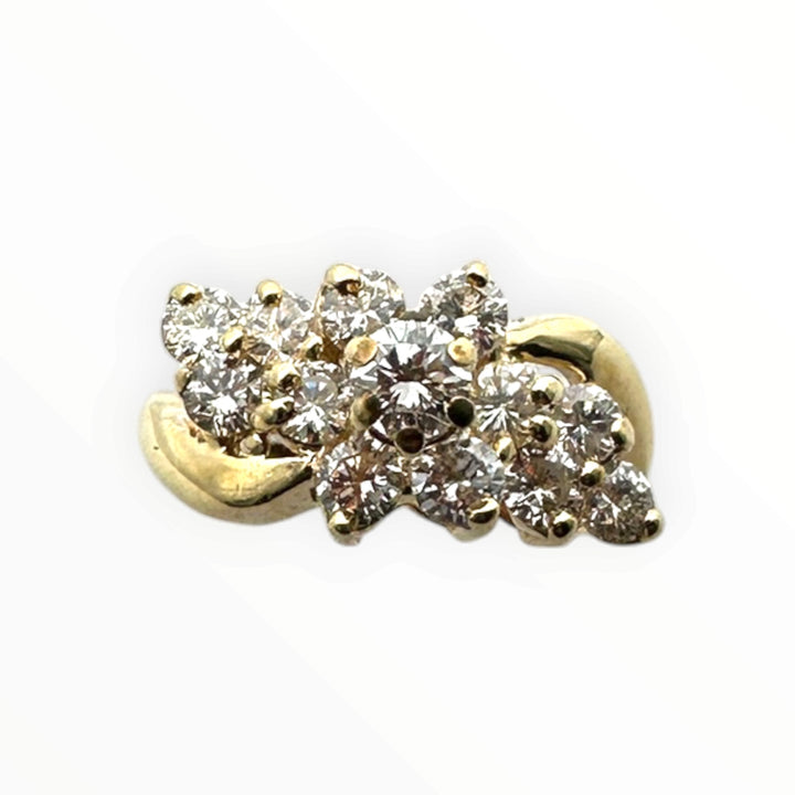 Vintage 14K Yellow Gold 0.80 Carat Round Brilliant Diamond Cluster Cocktail Ring VS