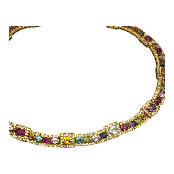 Colored Gemstone 20" Necklace 18Kt Yellow Gold Electroplated