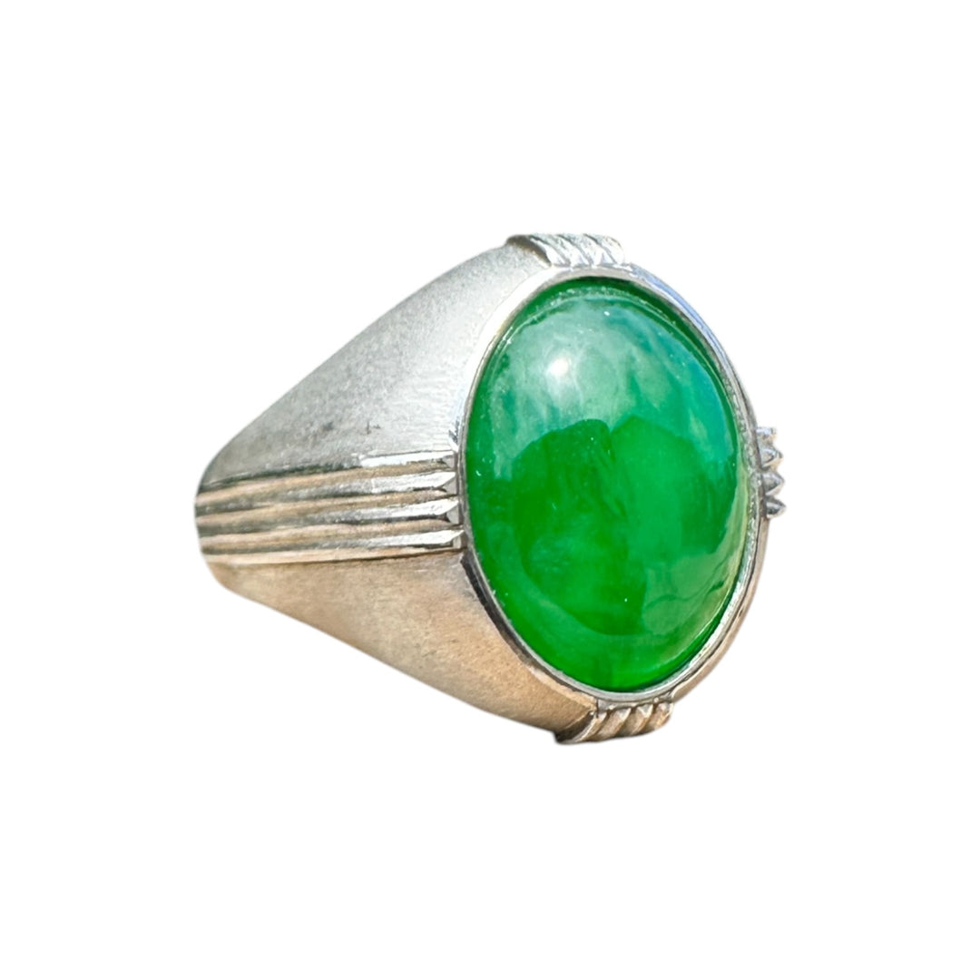 Art Deco, Translucent Vivid, Green 7.5 Carat Jadeite Platinum Ring