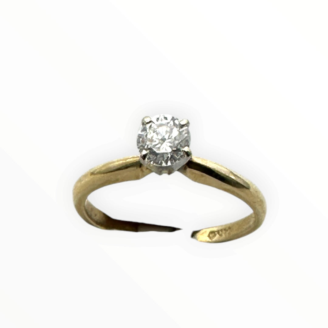 14K Yellow Gold 0.21 Carat Round Brilliant Diamond Solitaire Engagement Ring