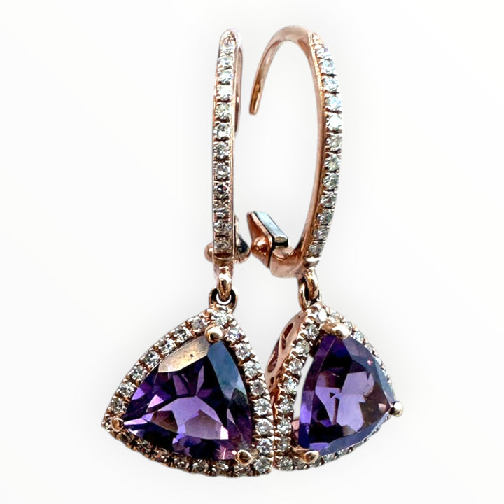 14k Rose Gold & Trillion-Cut Amethyst and Diamond Dangle Earrings 1.35ctw