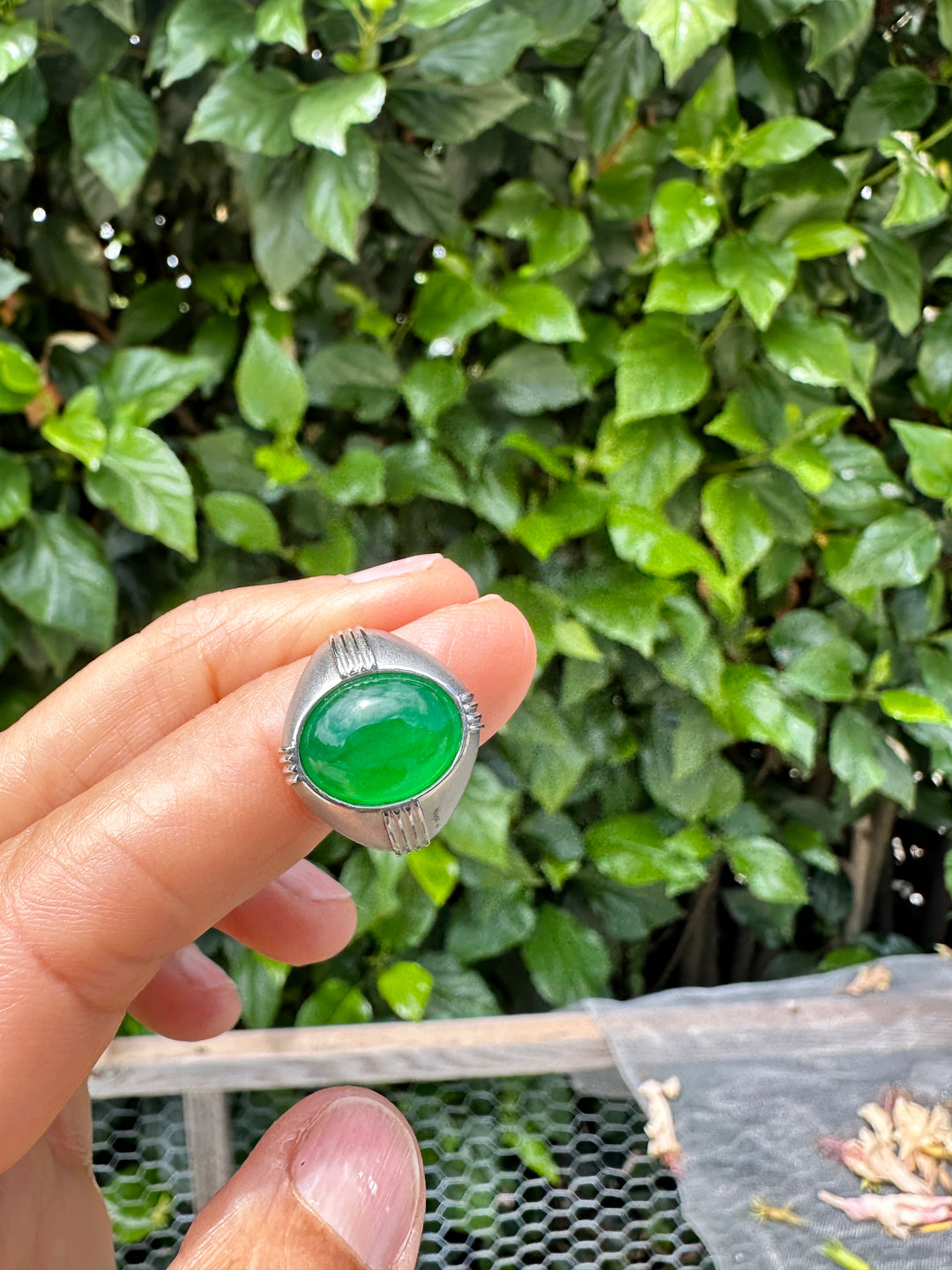 Art Deco, Translucent Vivid, Green 7.5 Carat Jadeite Platinum Ring