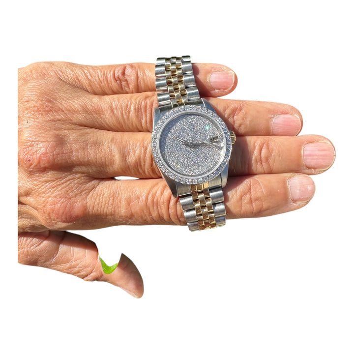 18 karat 2-Tone Rolex Datejust 31 mm Watch 4ctw Diamond Pave Dial and Bezel