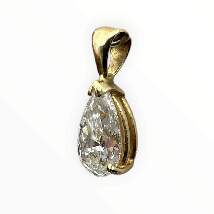Certified 1.83 Carat Pear Shaped Diamond Solitaire Pendant SI1, E color 14 karat