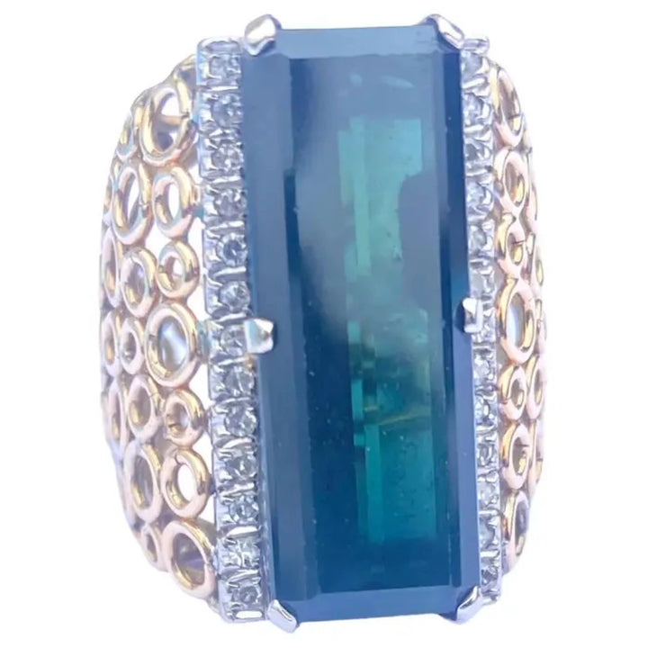 15 Ct Tourmaline & Diamond Bubble Custom Ring 14Kt