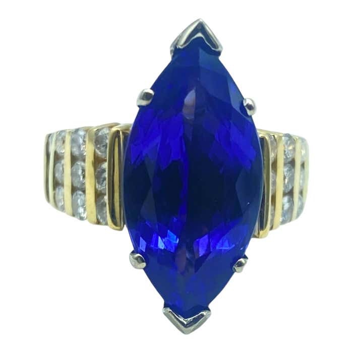AAA 8 ct Marquise Tanzanite & 1.00 ct Channel Diamond Solitaire Ring