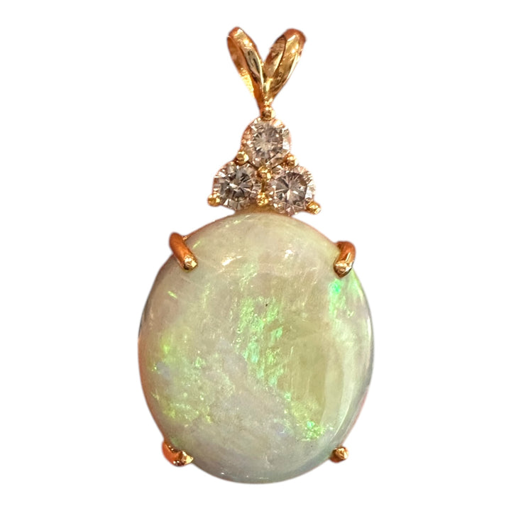 14 karat pendant 8.90 carat Australian opal, .50 carat diamond