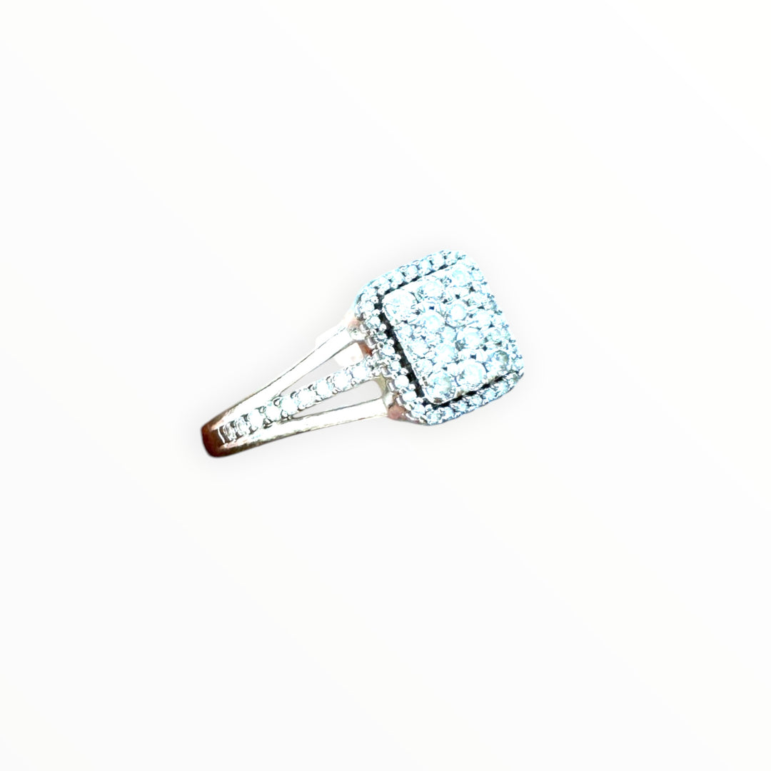 Modern 14k White Gold 1.00ct Square Halo Diamond Cluster Ring