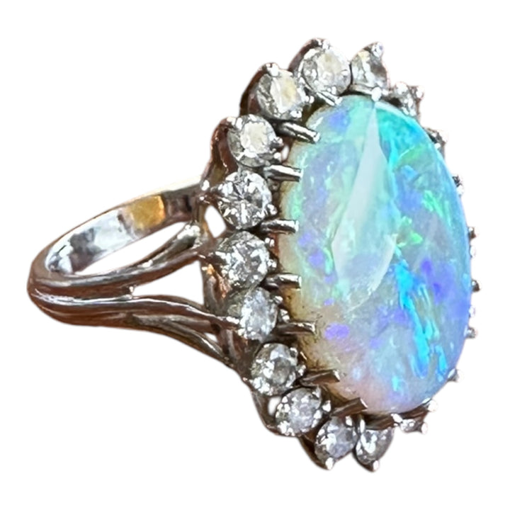 Fine 8.55ct Austrian Opal Natural Fire Opal And Diamond Large Ring ￼