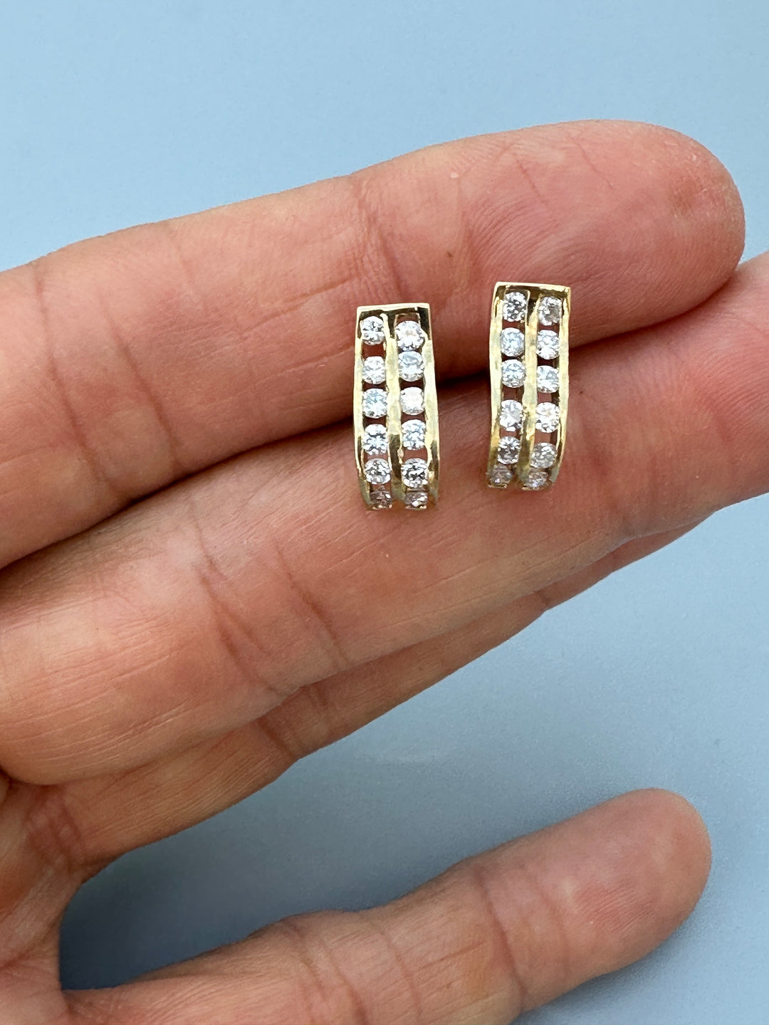 14K Yellow Gold Double-Row Channel-Set Diamond Wave J-Hoop Earrings 0.85 CTW