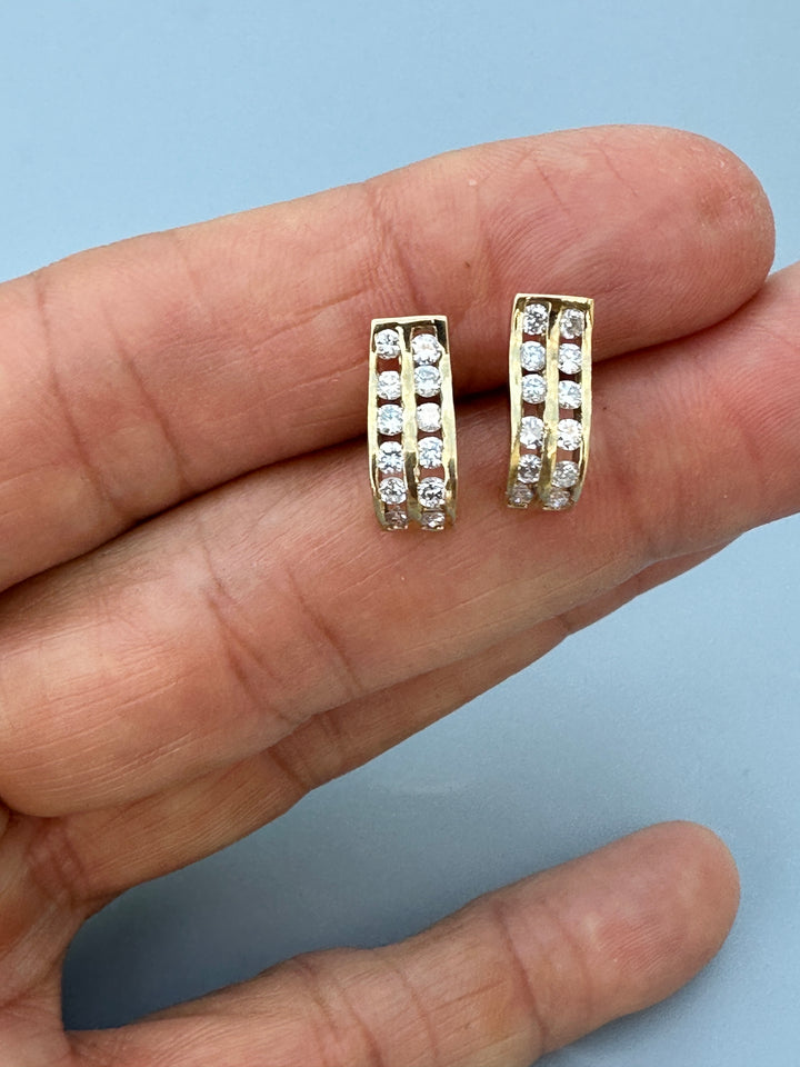 14K Yellow Gold Double-Row Channel-Set Diamond Wave J-Hoop Earrings 0.85 CTW