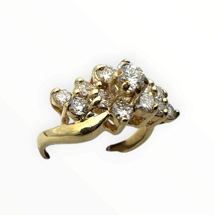 Vintage 14K Yellow Gold 0.80 Carat Round Brilliant Diamond Cluster Cocktail Ring VS