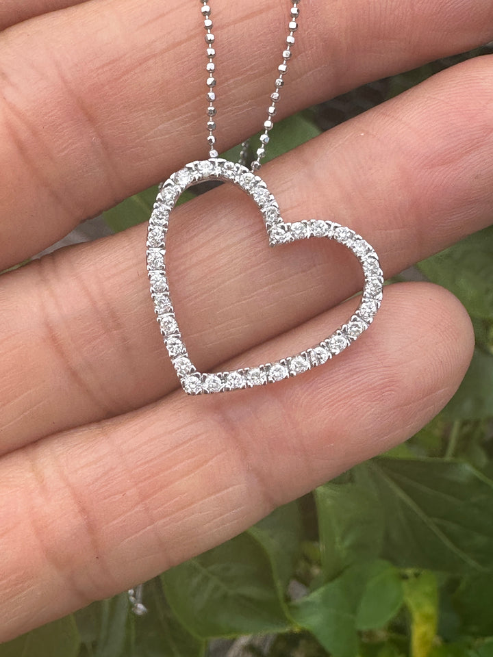 14kt Heart White Gold .50ct Diamond Pendant and Chain