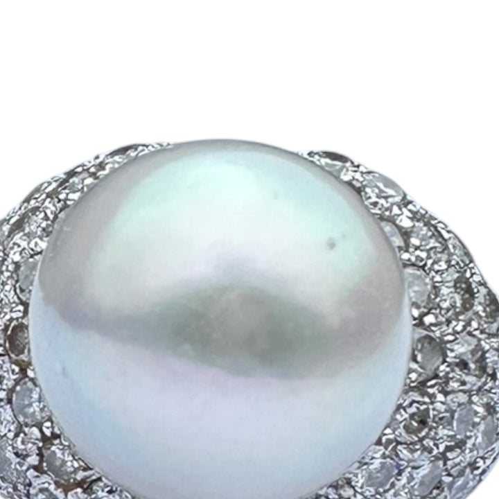 12 mm White South Sea Pearl & 1.80 CTW Pavé Diamond Cocktail Ring