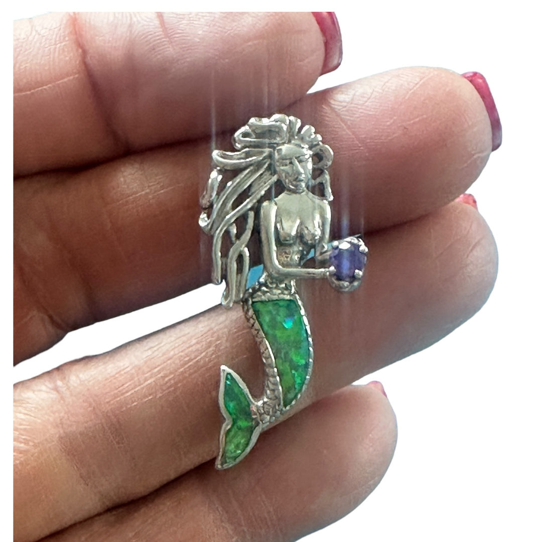 Opal Mermaid Pendant with Tanzanite Sterling Silver