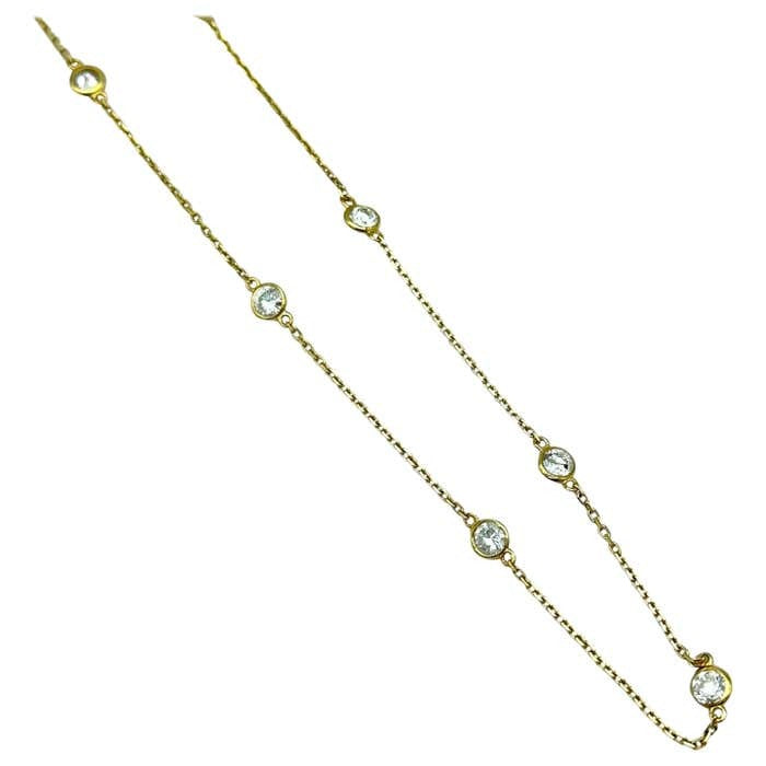 14K 1 3/4 CTW Natural Diamond 7-Station 24" Necklace ( Pink, White or Yellow)