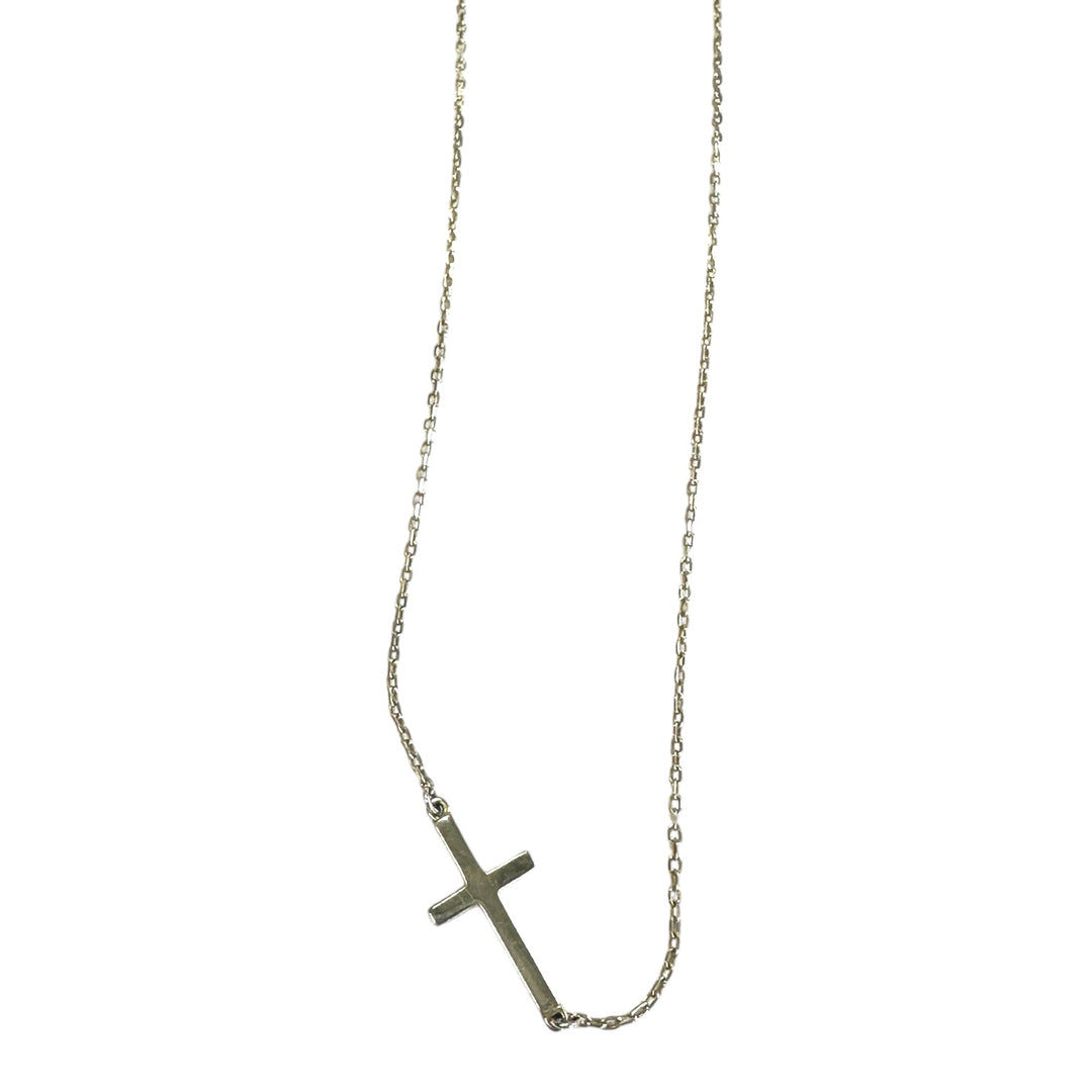 Sterling Polished Sideways cross 1” on Adjustable 16-18” Chain