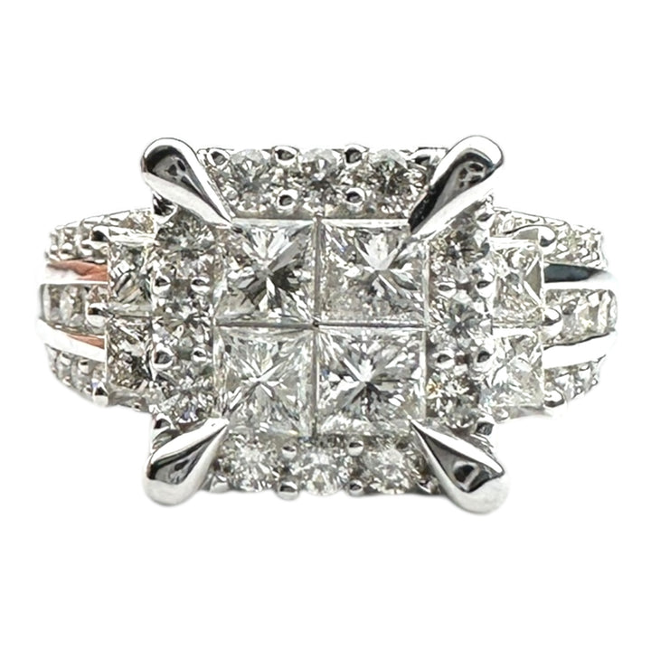 14 karat White Gold Invisible, 3.50 Carats Diamond Ring Superior Quality