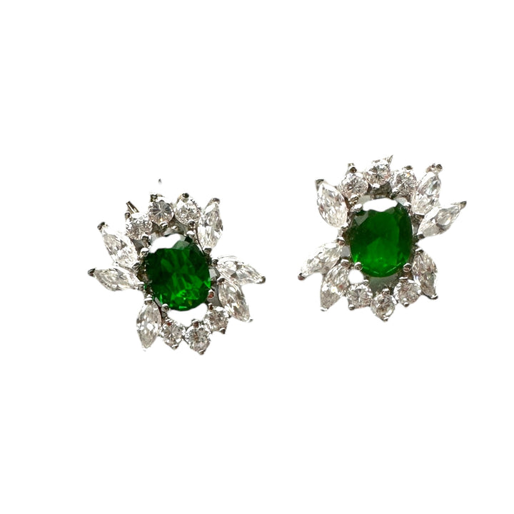 Sterling Silver 20mm Green Stone Earrings with Omega Backs
