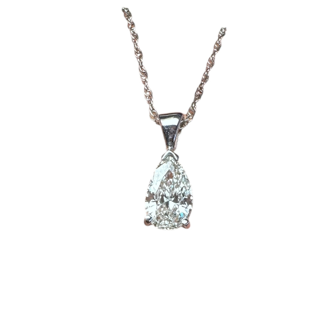 14Kt. Natural .93ct Pear Diamond Certified VS1-H Pendant & Chain