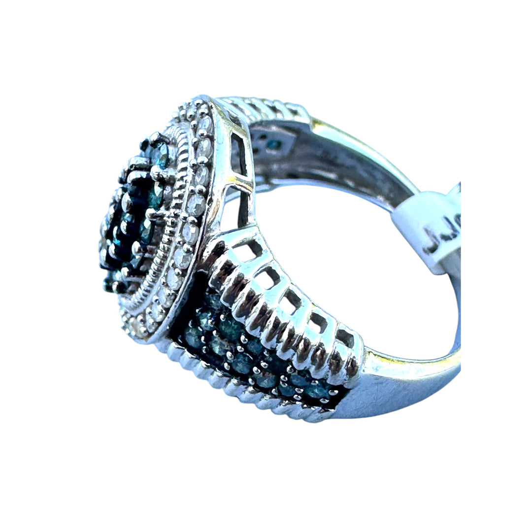 White Gold Blue and White Diamond Halo Statement 1.75ct Halo Ring