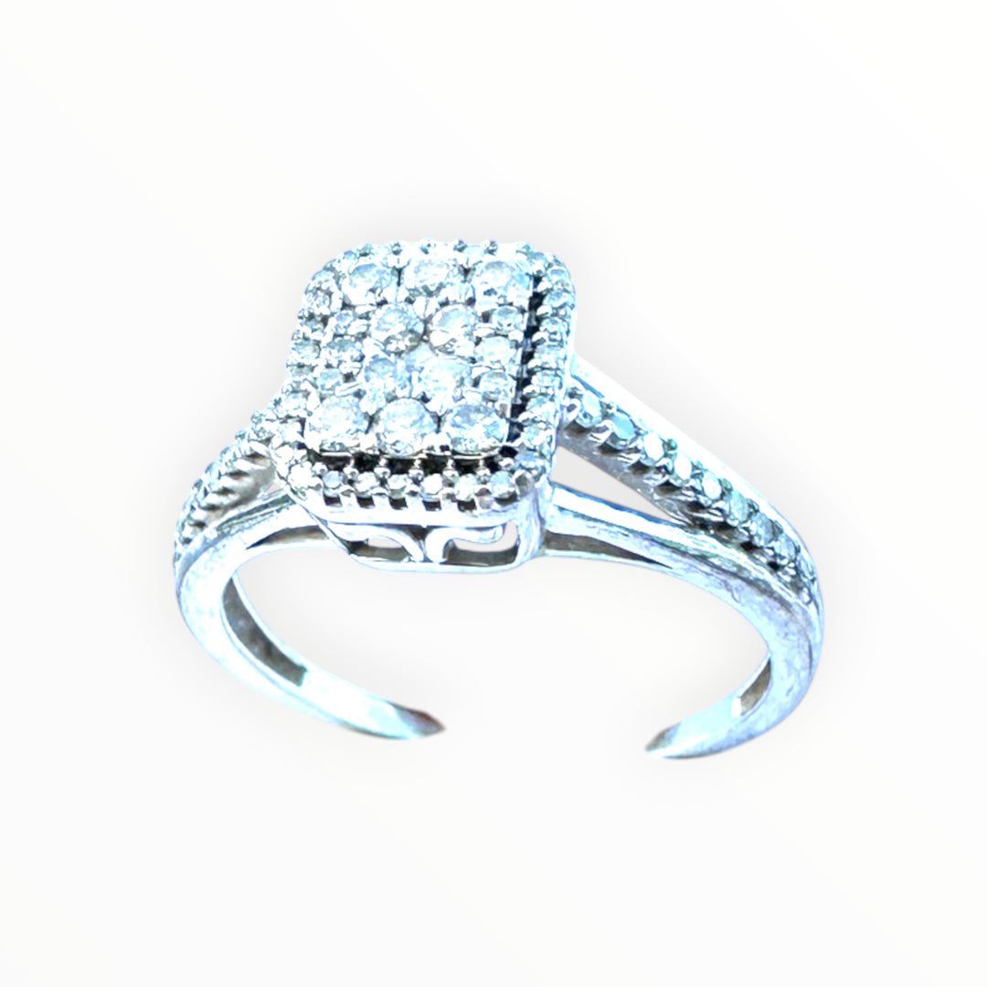 Modern 14k White Gold 1.00ct Square Halo Diamond Cluster Ring
