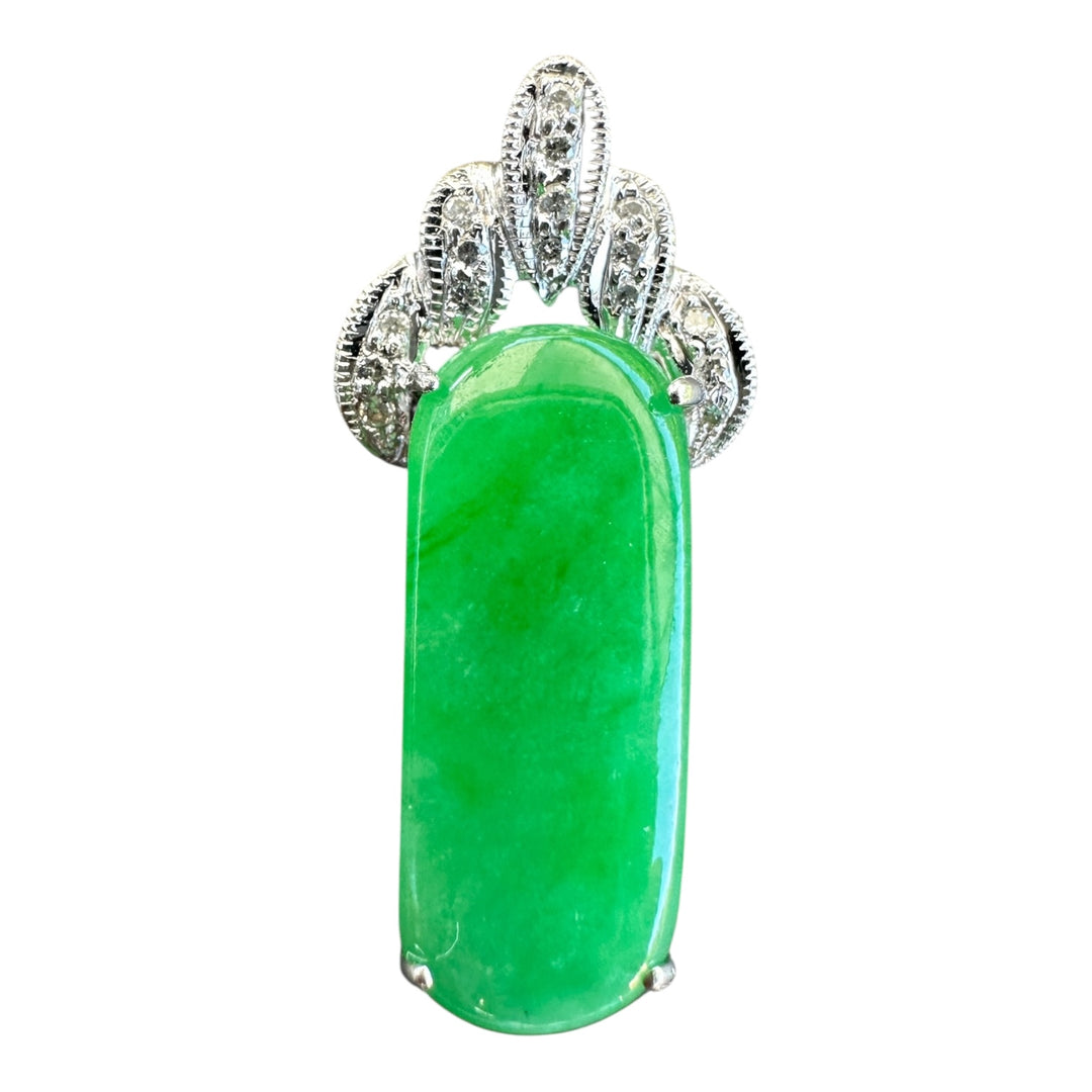 18kt Jadeite, Quality Diamond Pendant .16ct white gold