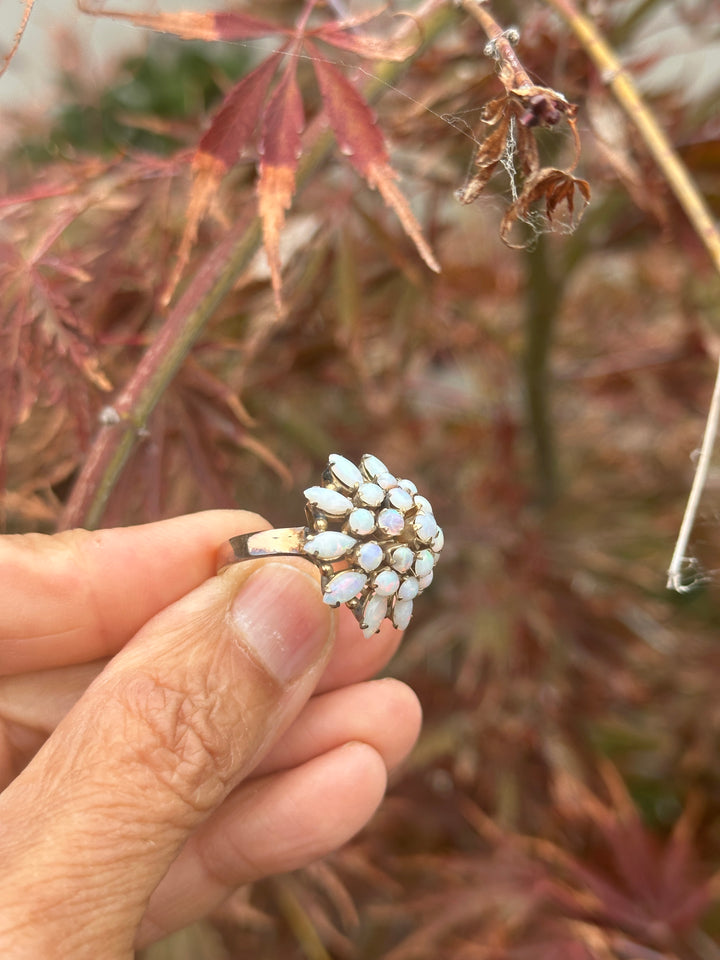 18 karat rose gold fire, opal cluster ring 24 mm