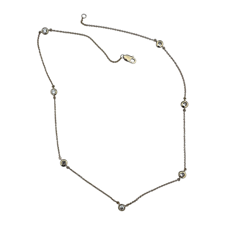 Modern 18 karat Yellow Bezel-Set 7-Diamond Station Necklace 1.40 Ct VS F/G