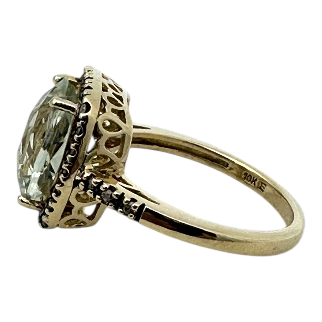 10kt yellow, gold color change, blue-green halo, chocolate-diamond ring