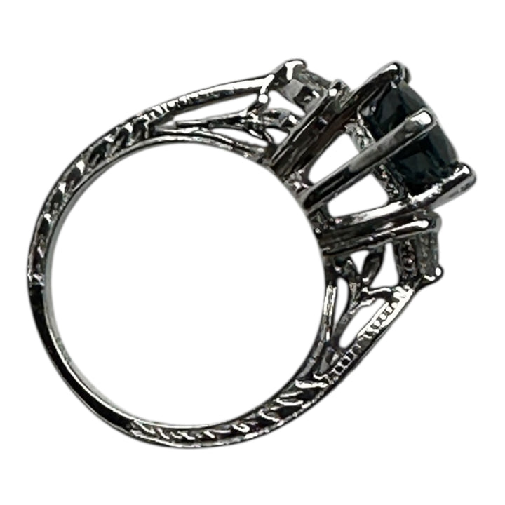 14 Karat 3-stone Oval 3.55 Carat Natural Sapphire and Diamond Ring