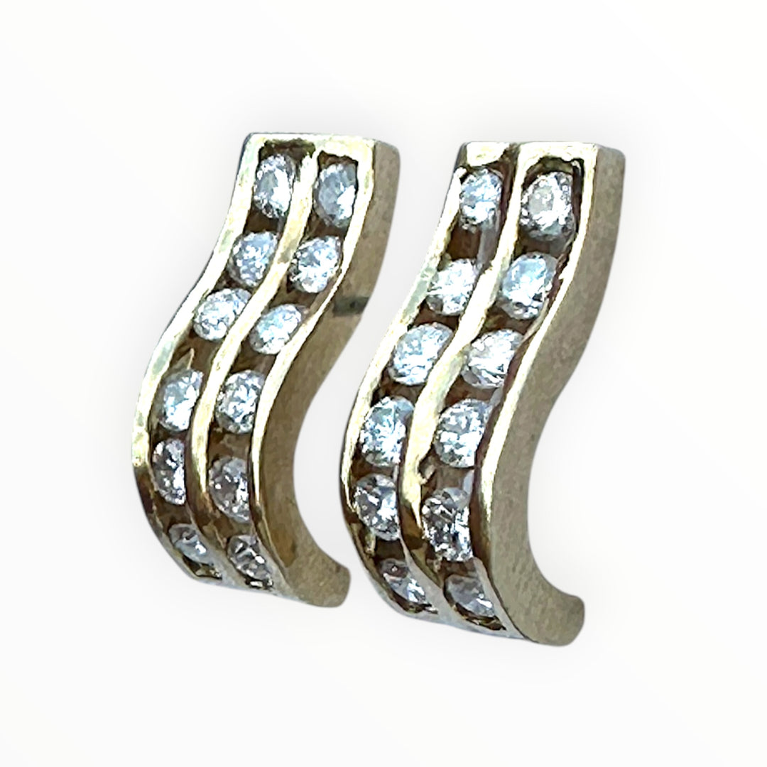 14K Yellow Gold Double-Row Channel-Set Diamond Wave J-Hoop Earrings 0.85 CTW