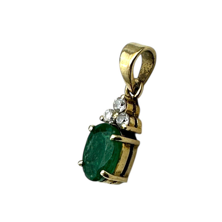 14 Karat 1.00 Carat Oval-Emerald and Diamond drop Pendant
