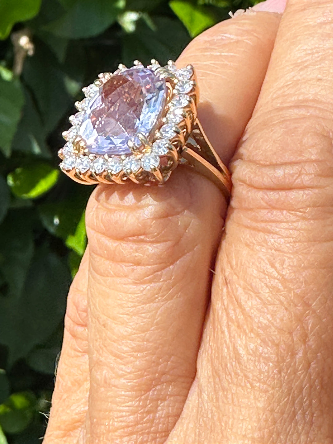 Halo Pink Kunzite and Diamond 11.15ct Ring