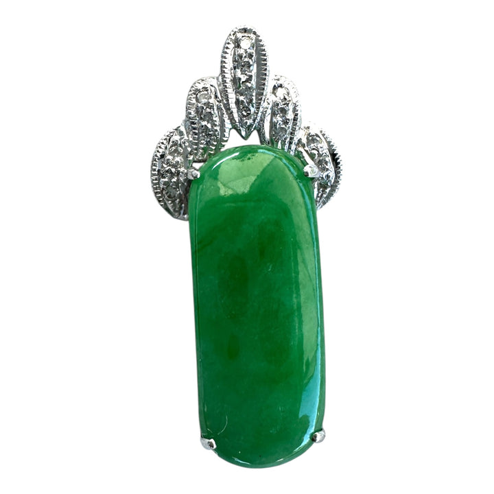 18kt Jadeite, Quality Diamond Pendant .16ct white gold