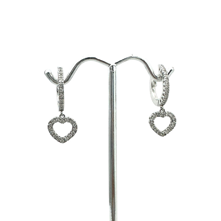 14 karat white gold Heart huggy earrings, .90 carat diamonds