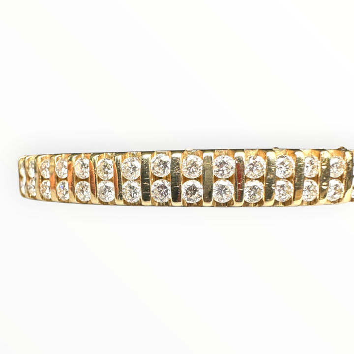 14 karat Gold Two-Row Round Brilliant Diamond Channel Bangle Bracelet, 3.00 Carats