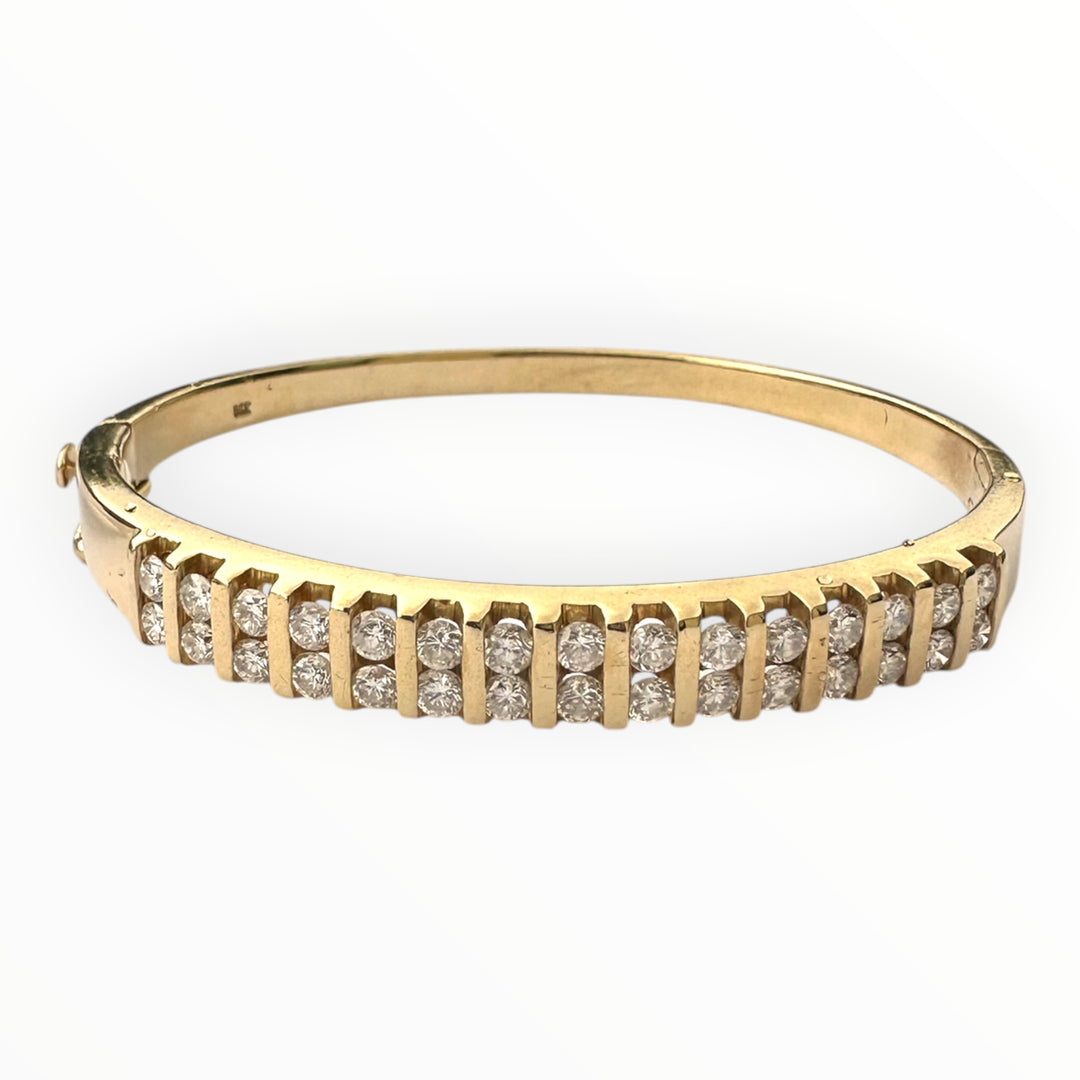 14 karat Gold Two-Row Round Brilliant Diamond Channel Bangle Bracelet, 3.00 Carats