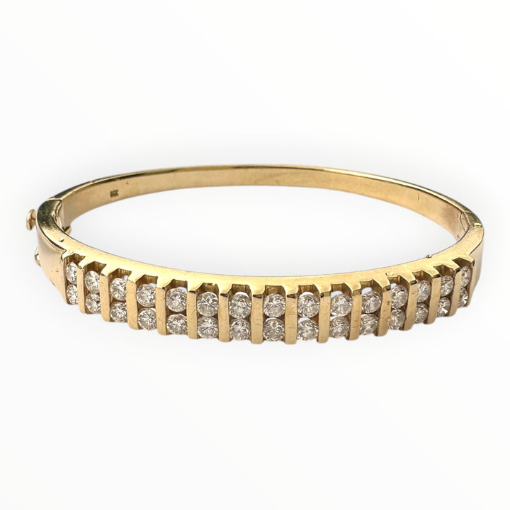 14 karat Gold Two-Row Round Brilliant Diamond Channel Bangle Bracelet, 3.00 Carats