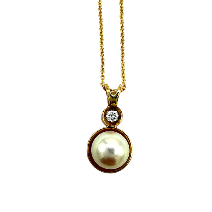 AAA Quality 8.20mm Cultured White Pearl and Diamond Pendant