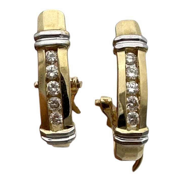 14 karat yellow gold channel diamond earrings