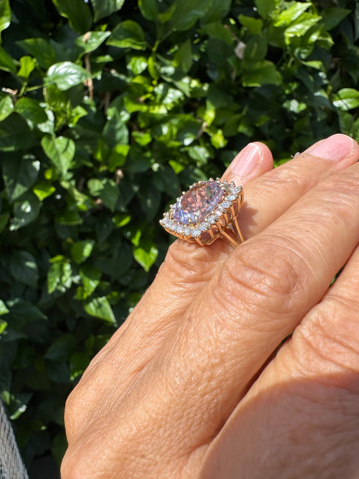 Halo Pink Kunzite and Diamond 11.15ct Ring