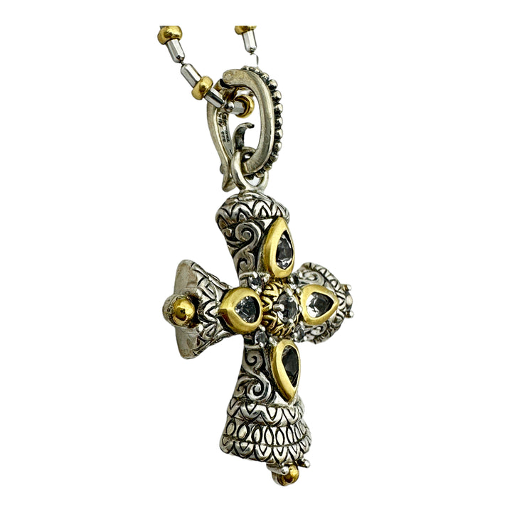 18k Two-Tone Byzantine Cross Pendant Enhancer and Chain 18"
